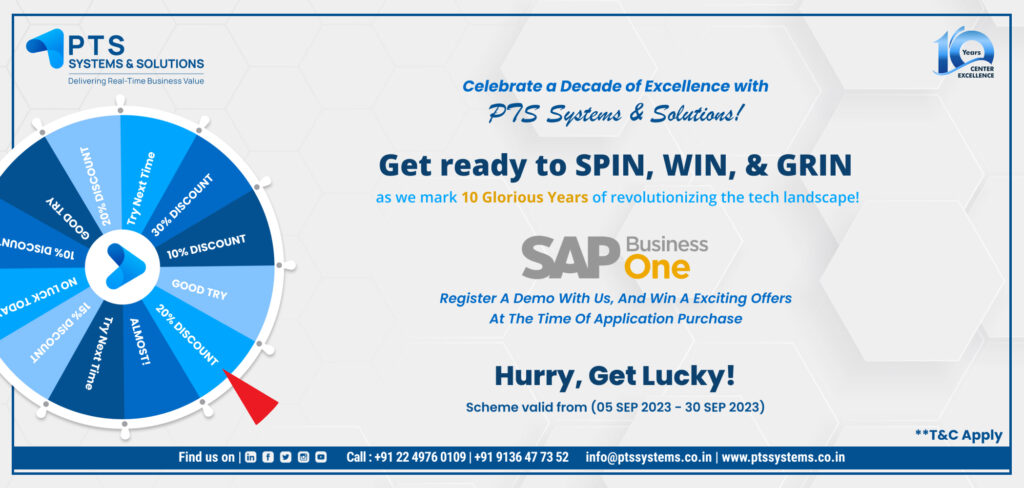 Celebrate a Decade of Excellence with PTS Systems & Solutions. Spin the Wheel Solution 10 Years of Exclusive Offers